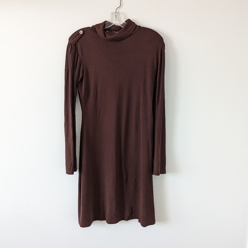 Nisshi by DuSe Chocolate Brown Ribbed Dress with Shoulder Buttons, Size EU 42